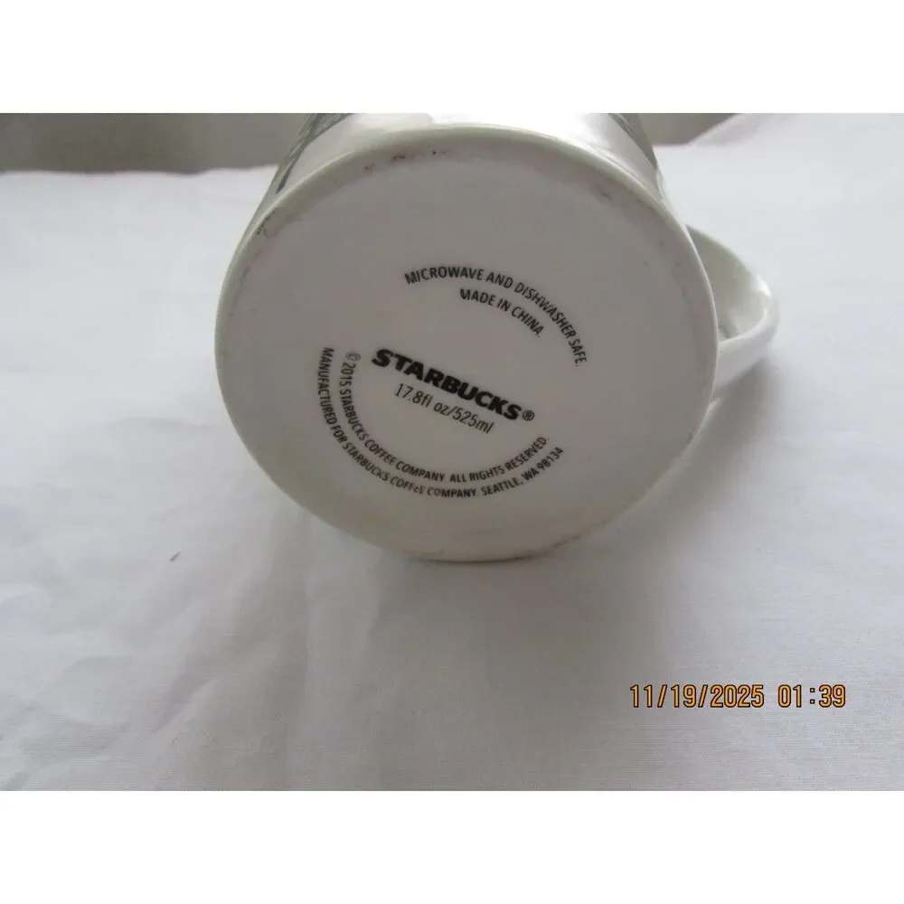 Starbucks 2015 tall coffee mugs set of 2 Christmas Tree green and white tea - Picture 7 of 7
